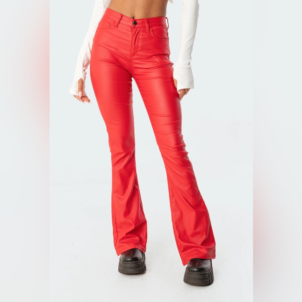 Edikted faux leather pants red